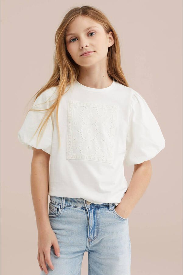 WE Fashion T-shirt broderie wit