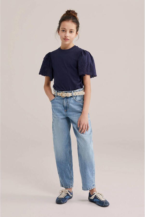 WE Fashion T-shirt donkerblauw broderie - Foto 3