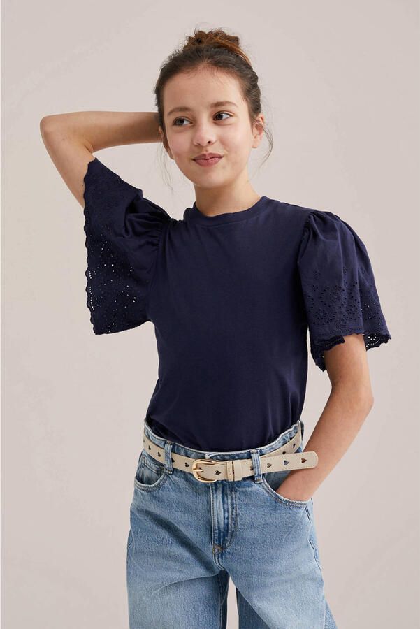 WE Fashion T-shirt donkerblauw broderie