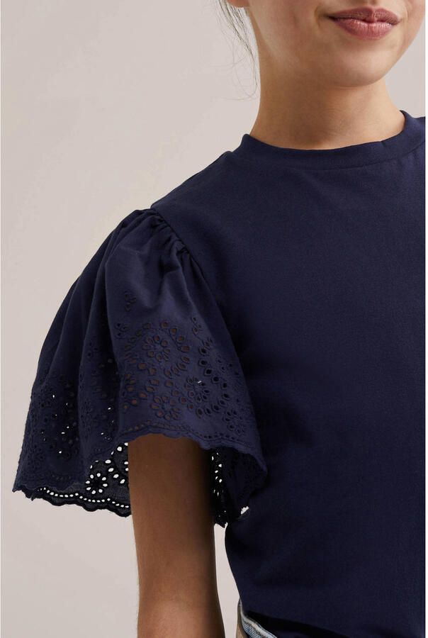 WE Fashion T-shirt donkerblauw broderie - Foto 2