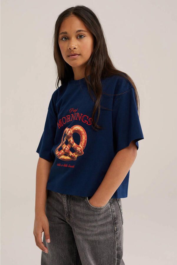 WE Fashion T-shirt met print donkerblauw