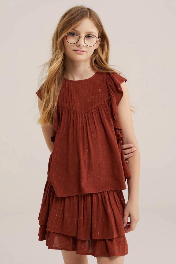 WE Fashion T-shirt donkerrood met glitter