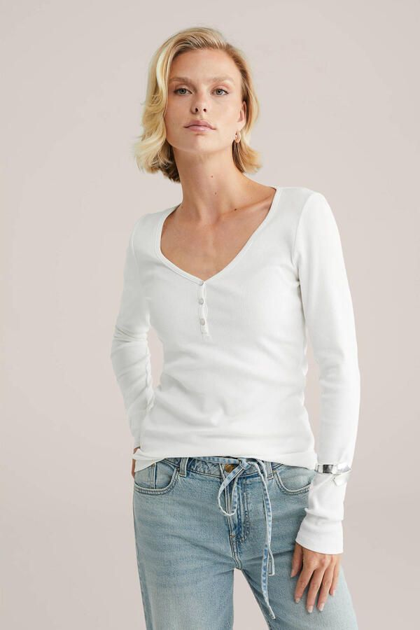 WE Fashion T-shirt geribbeld wit