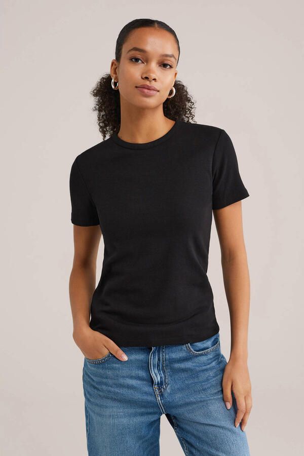 WE Fashion T-shirt geribbeld zwart