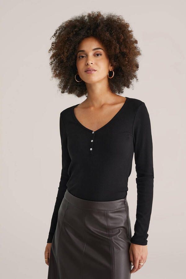 WE Fashion T-shirt geribbeld zwart