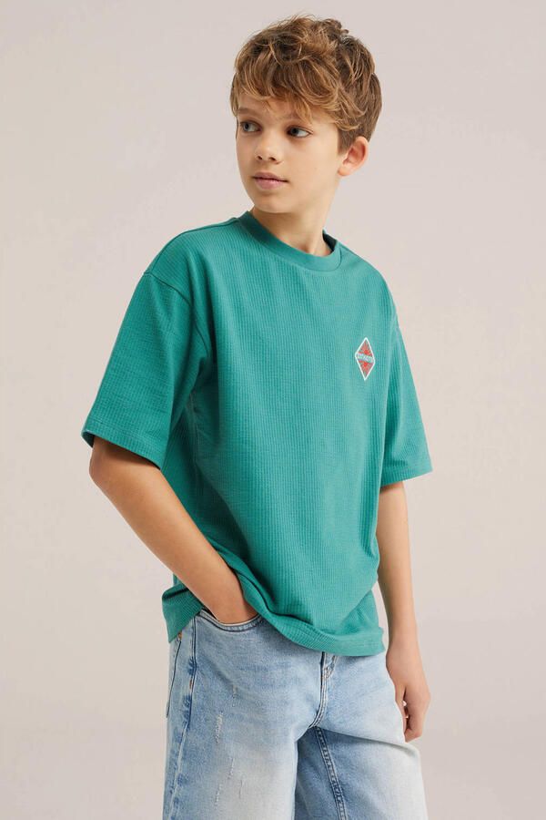 WE Fashion T-shirt groen met textuur