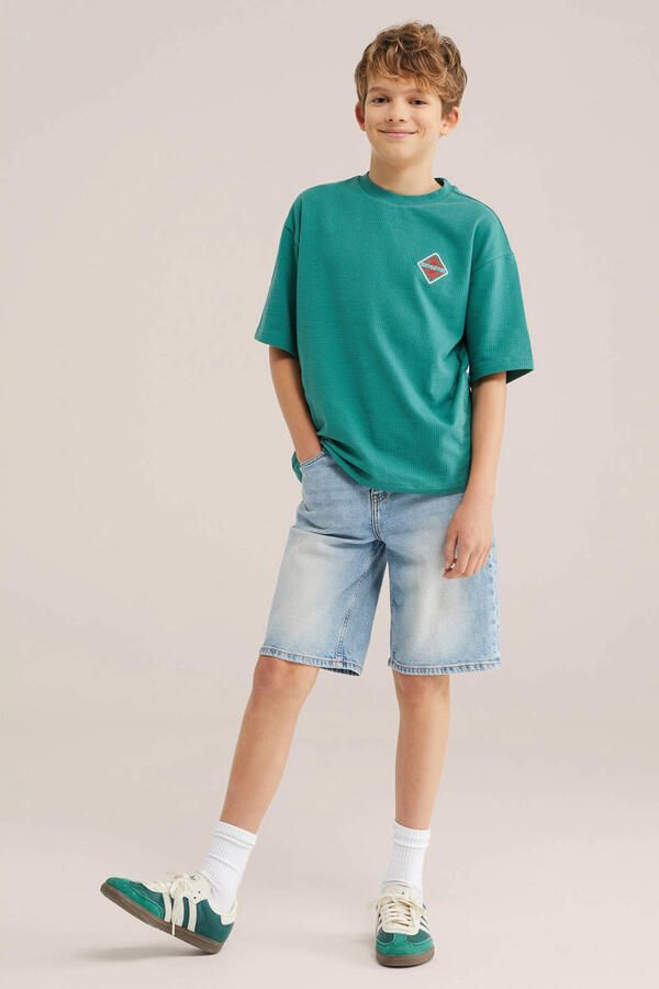 WE Fashion T-shirt groen met textuur - Foto 2