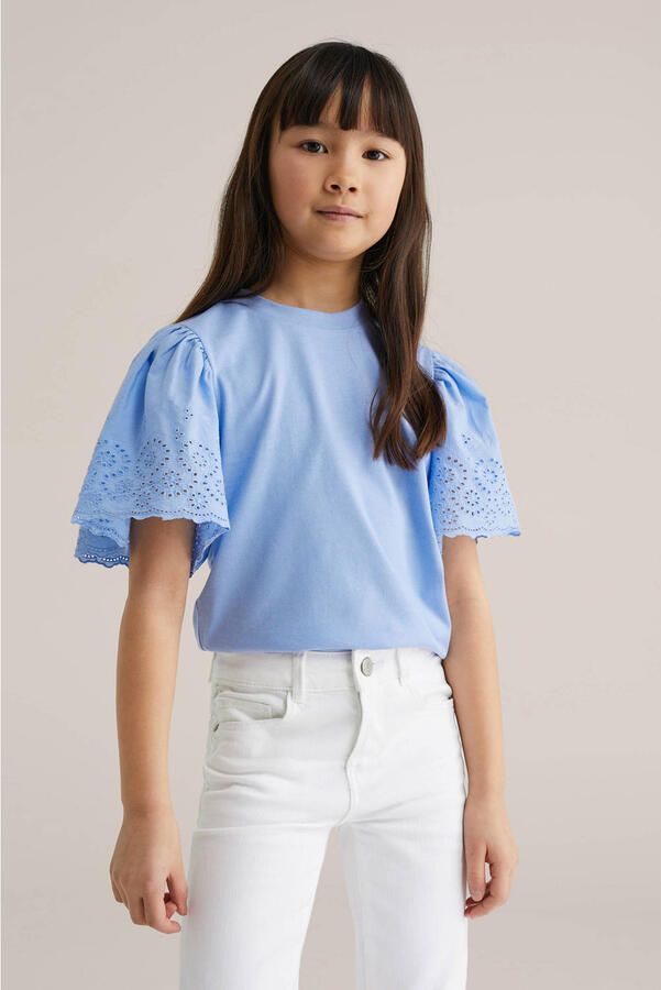 WE Fashion T-shirt lichtblauw broderie