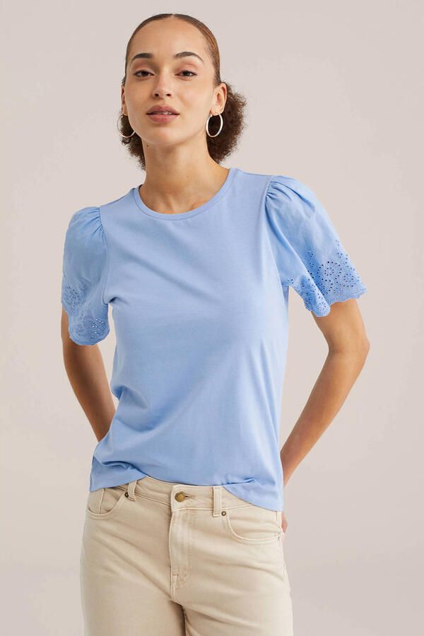 WE Fashion T-shirt lichtblauw broderie