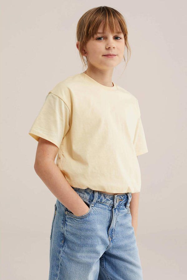 WE Fashion T-shirt lichtgeel Meisjes Katoen Ronde hals Effen