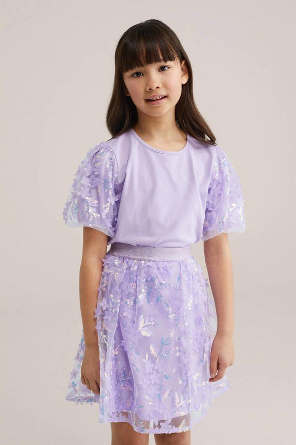 WE Fashion T-shirt lila met pailletten