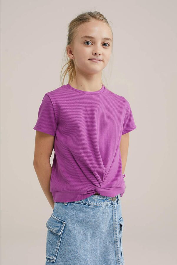 WE Fashion T-shirt lila rib gebreid