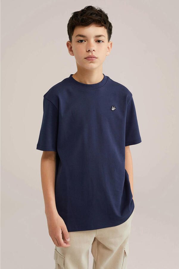 WE Fashion T-shirt navy Blauw Jongens Katoen Ronde hals Effen 158 164