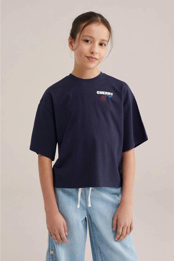 WE Fashion T-shirt met backprint donkerblauw
