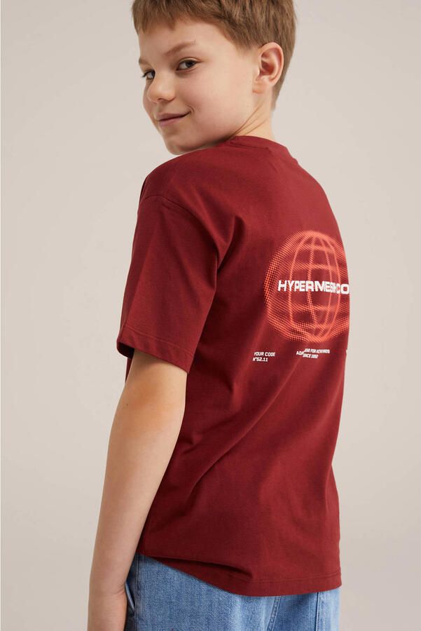 WE Fashion T-shirt met backprint donkerrood - Foto 3