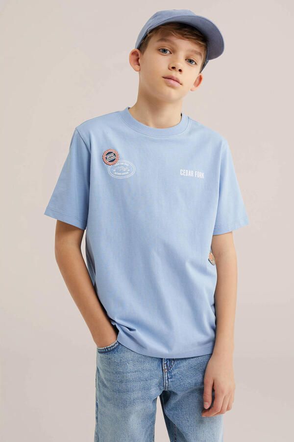WE Fashion T-shirt met backprint lichtblauw