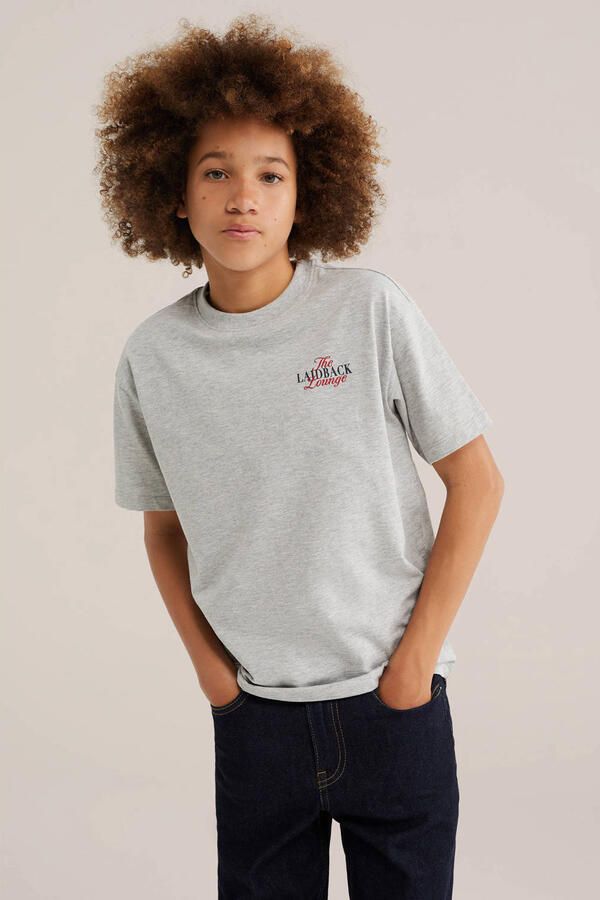 WE Fashion T-shirt met backprint lichtgrijs Jongens Katoen Ronde hals