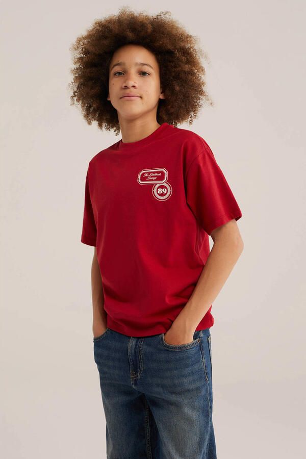 WE Fashion T-shirt met backprint rood Jongens Katoen Ronde hals Backprint