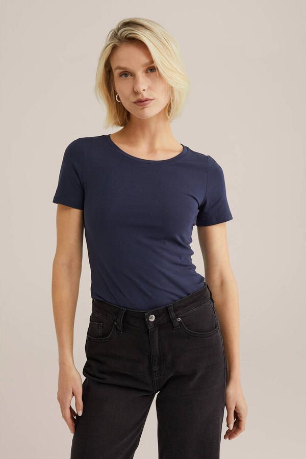 WE Fashion T-shirt met katoen donkerblauw