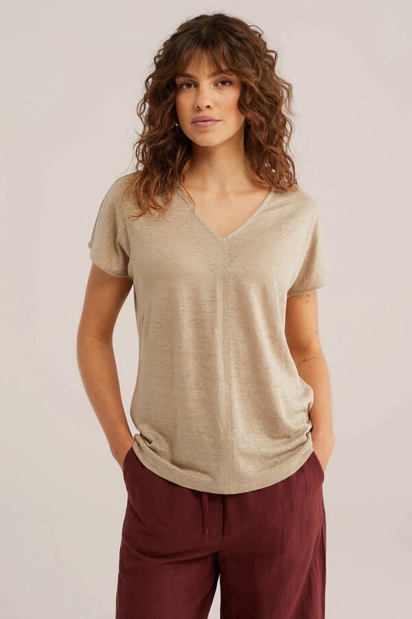 WE Fashion T-shirt met linnen beige