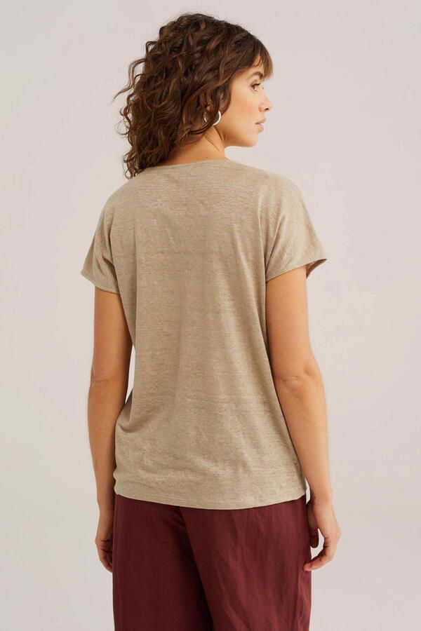 WE Fashion T-shirt met linnen beige - Foto 3