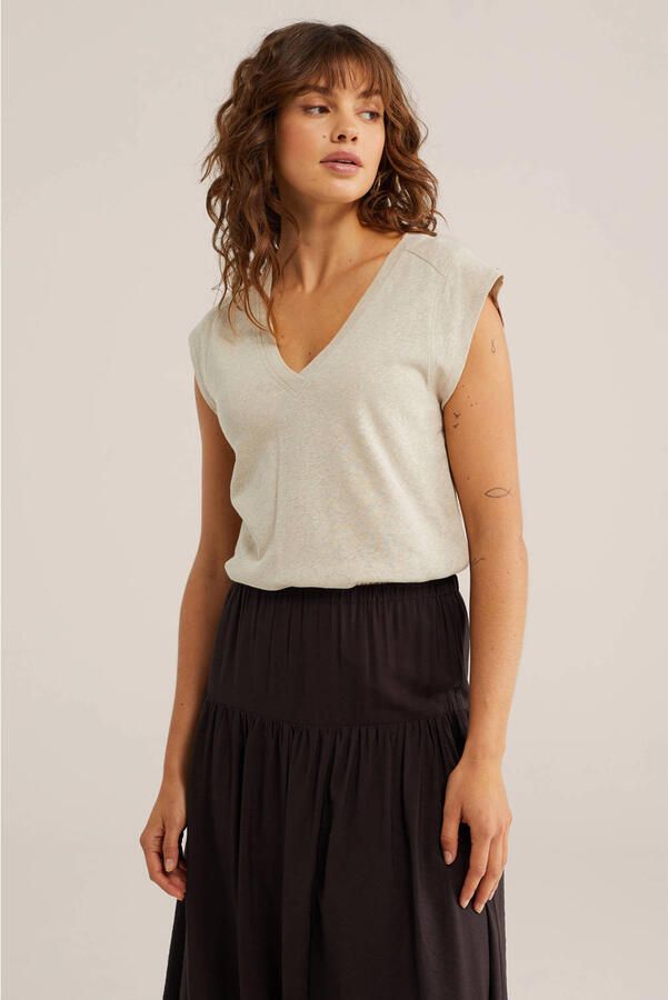 WE Fashion T-shirt met linnen beige - Foto 2