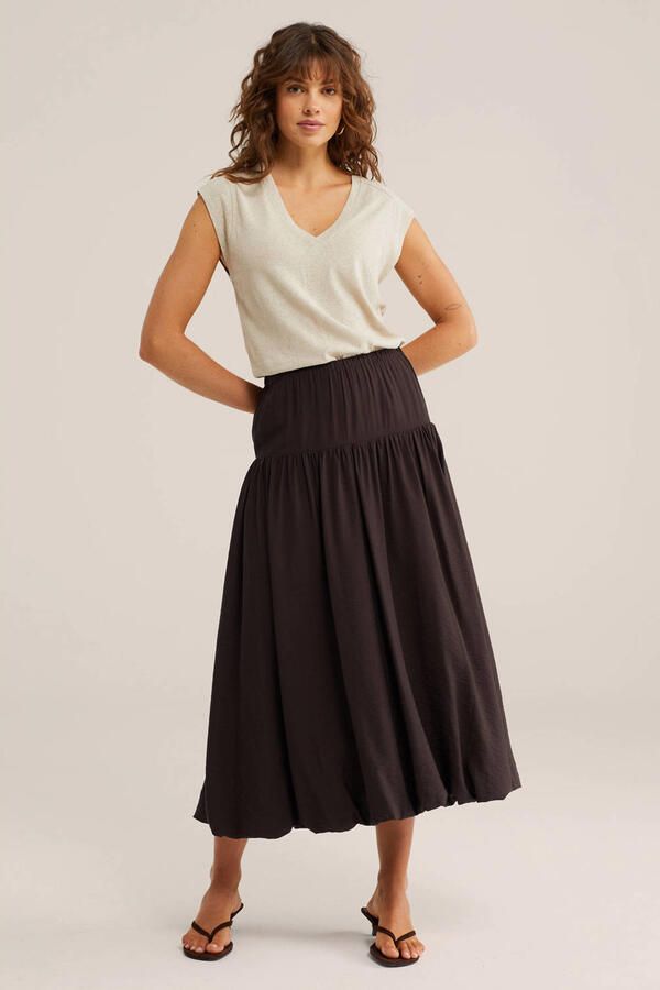 WE Fashion T-shirt met linnen beige