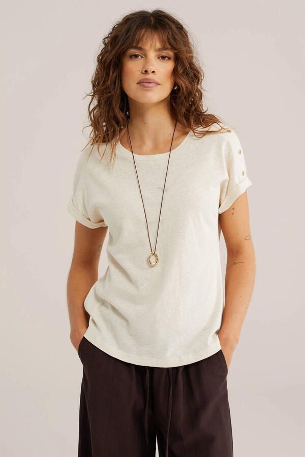 WE Fashion T-shirt met linnen ecru