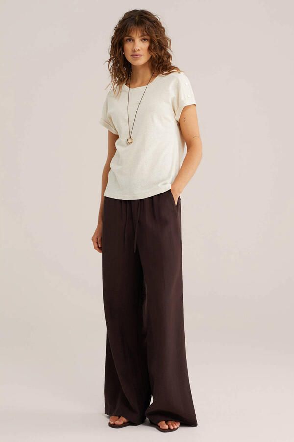 WE Fashion T-shirt met linnen ecru - Foto 2