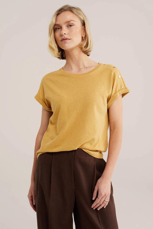 WE Fashion T-shirt met linnen oker