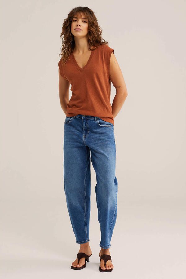 WE Fashion T-shirt met linnen roodbruin - Foto 2
