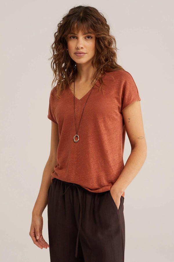WE Fashion T-shirt met linnen terra