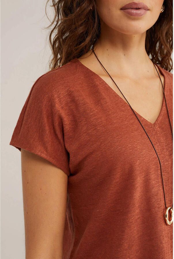 WE Fashion T-shirt met linnen terra - Foto 2