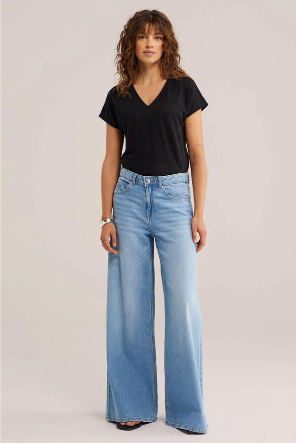 WE Fashion T-shirt met linnen zwart - Foto 3