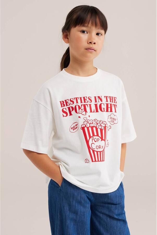 WE Fashion T-shirt met print wit rood Meisjes Katoen Ronde hals Printopdruk