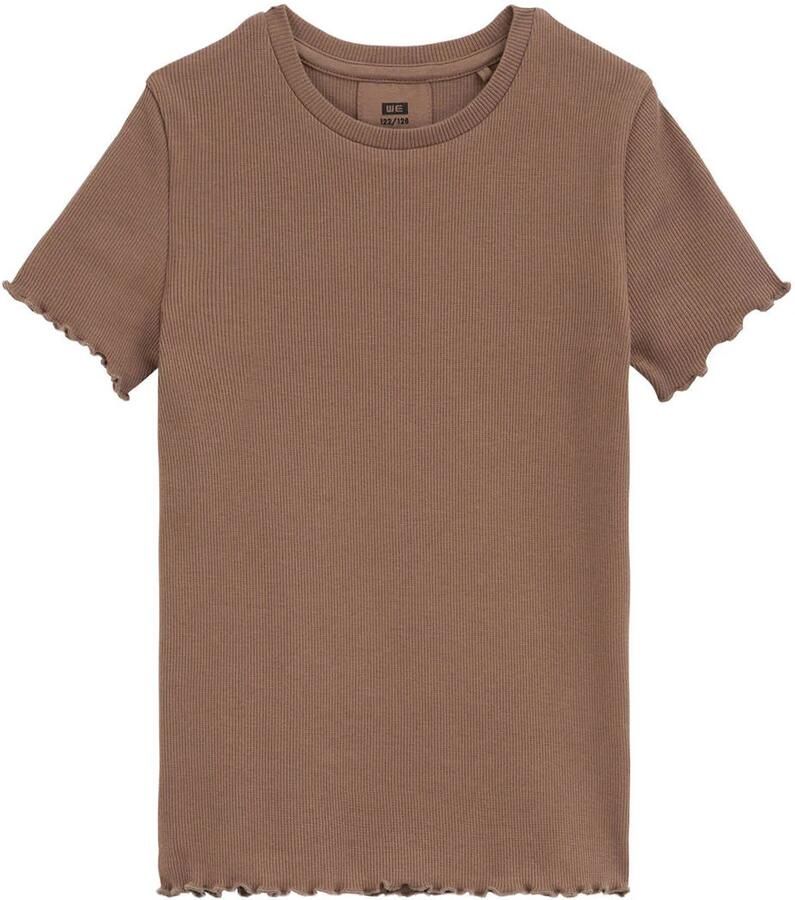 WE Fashion T-shirt met ruches bruin