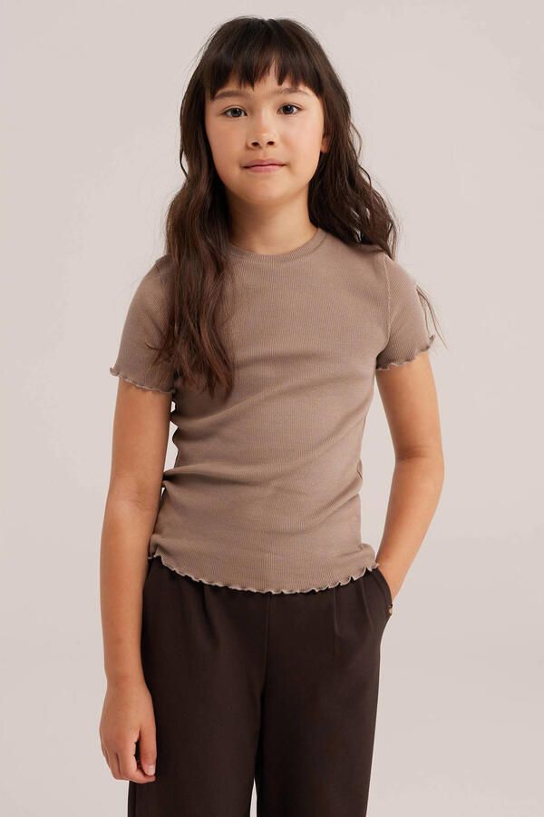 WE Fashion T-shirt met ruches bruin