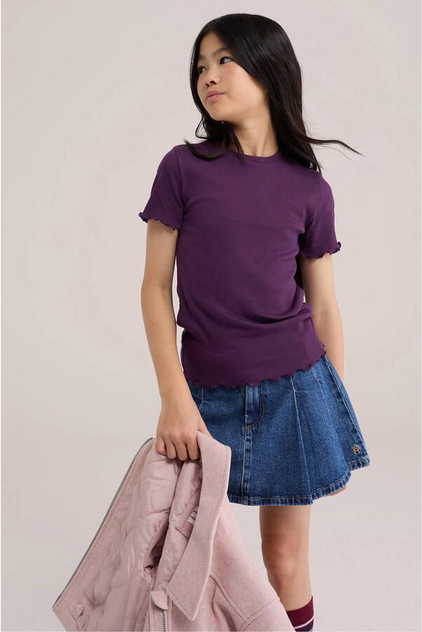 WE Fashion T-shirt met ruches donkerpaars