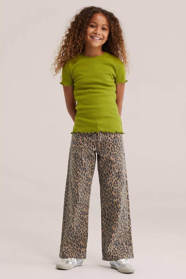 WE Fashion T-shirt met ruches olijfgroen