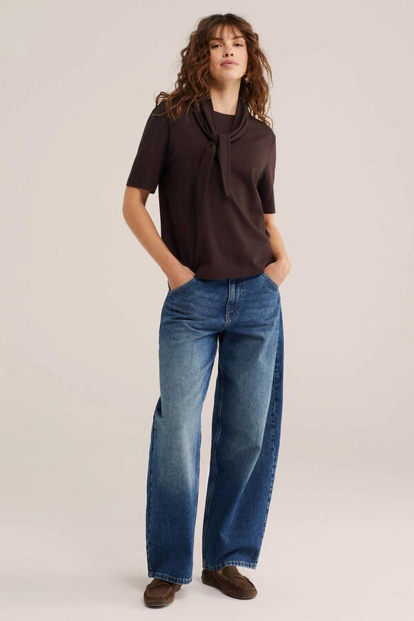 WE Fashion T-shirt met sjaaltje bruin - Foto 3