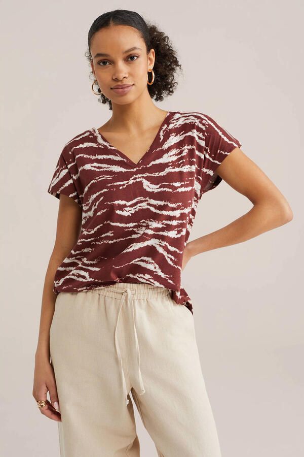 WE Fashion T-shirt met zebraprint donkerrood