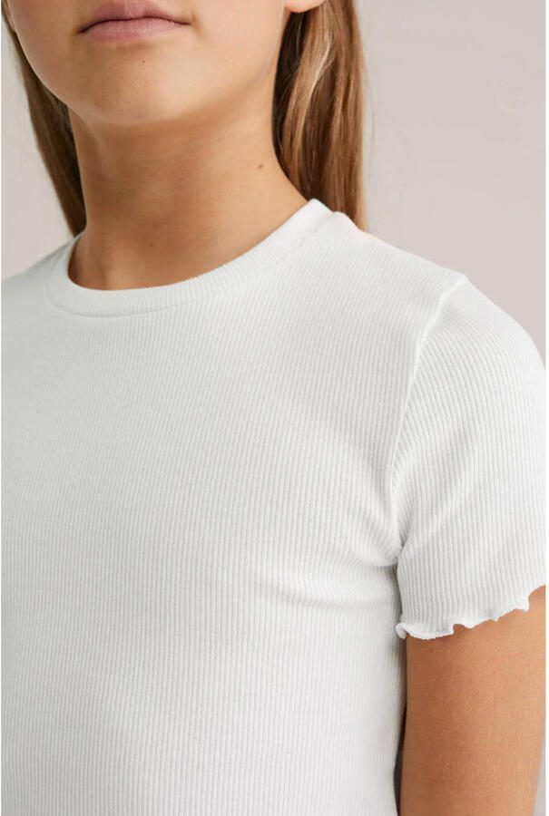 WE Fashion T-shirt rib gebreid wit zwart (set van 2) - Foto 2