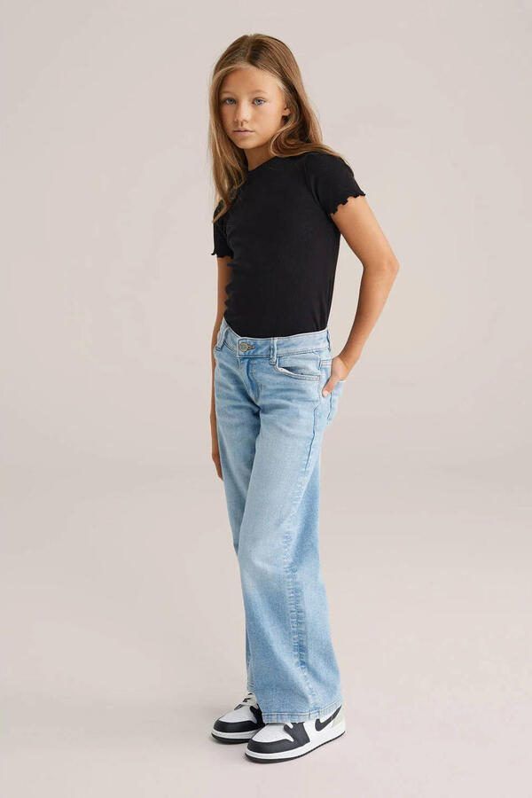 WE Fashion T-shirt rib gebreid wit zwart (set van 2) - Foto 3