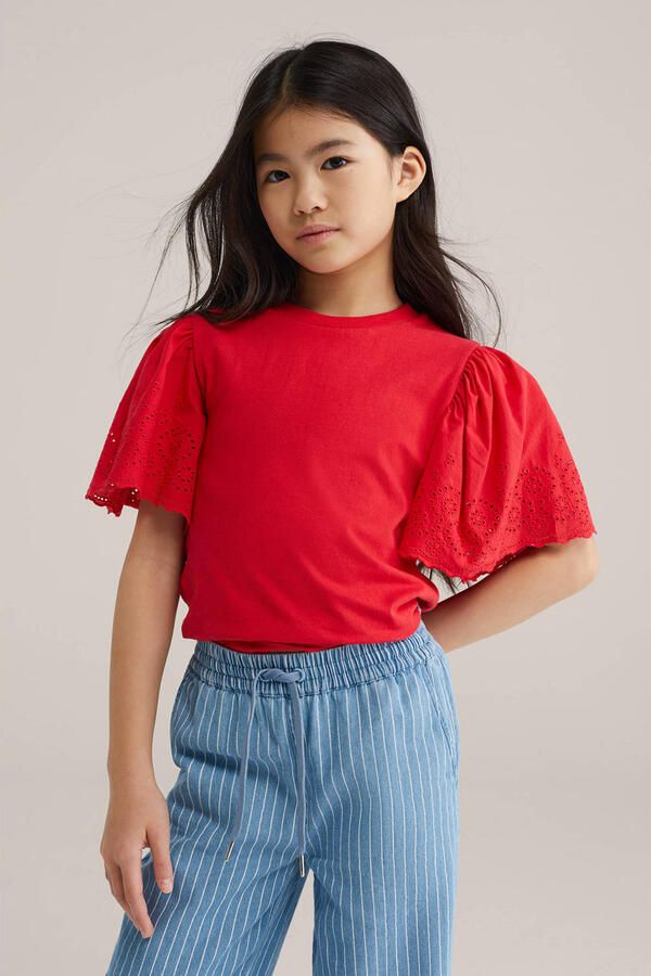 WE Fashion T-shirt rood broderie