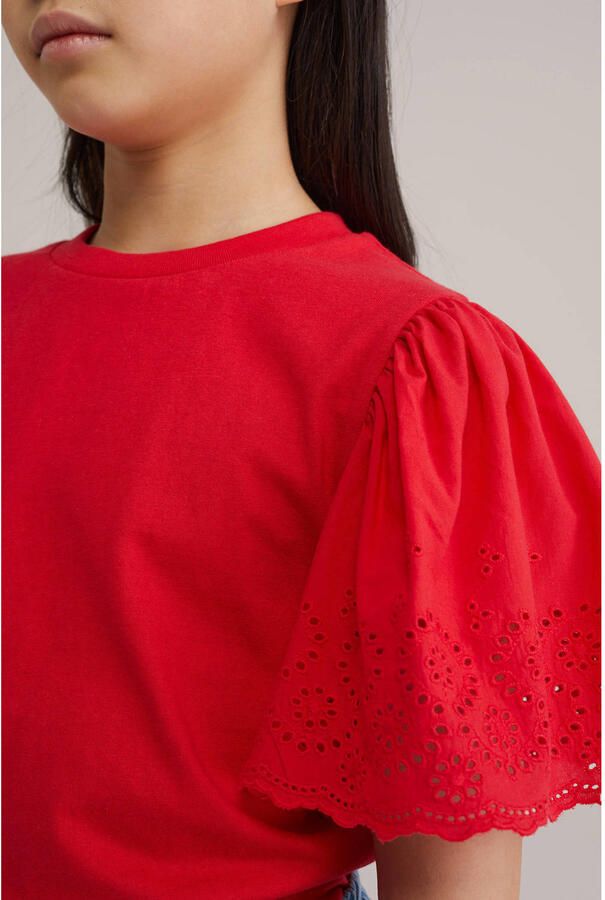 WE Fashion T-shirt rood broderie - Foto 2