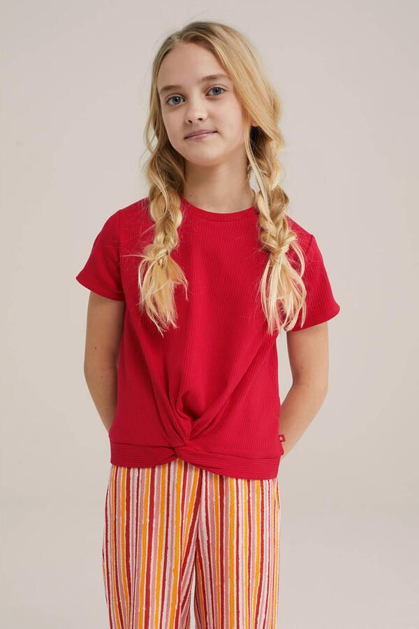 WE Fashion T-shirt rood rib gebreid