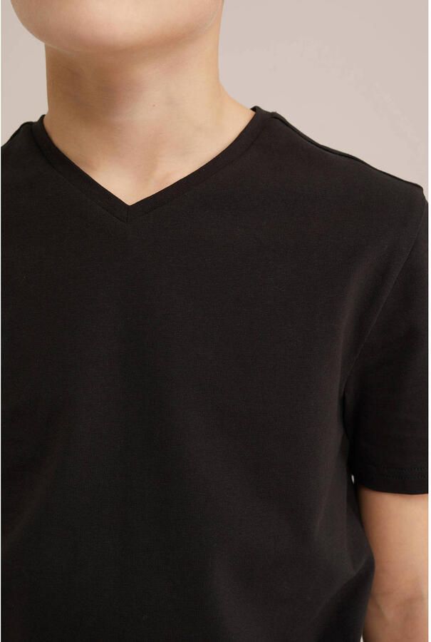 WE Fashion T-shirt set van 2 zwart Jongens Stretchkatoen V-hals Effen 110 116 - Foto 2