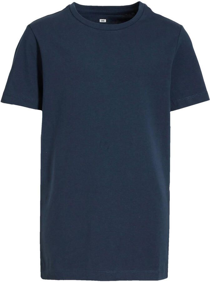 WE Fashion T-shirt set van 3 donkerblauw Jongens Stretchkatoen Ronde hals 110 116