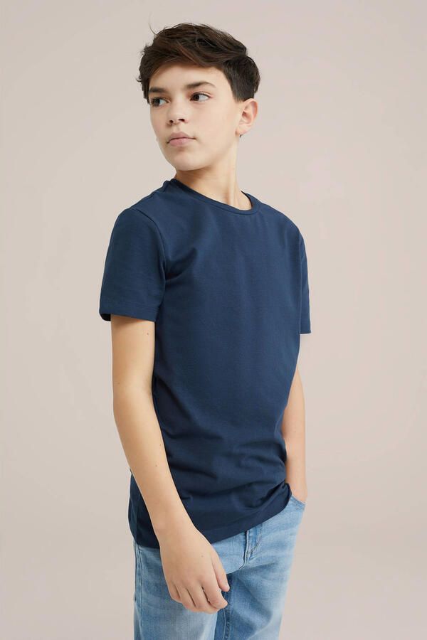 WE Fashion T-shirt set van 3 donkerblauw Jongens Stretchkatoen Ronde hals 110 116 - Foto 2