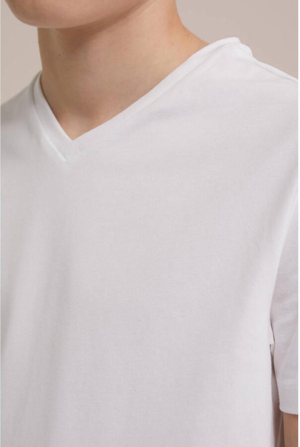 WE Fashion T-shirt set van 3 wit Jongens Stretchkatoen V-hals Effen 122 128 - Foto 2